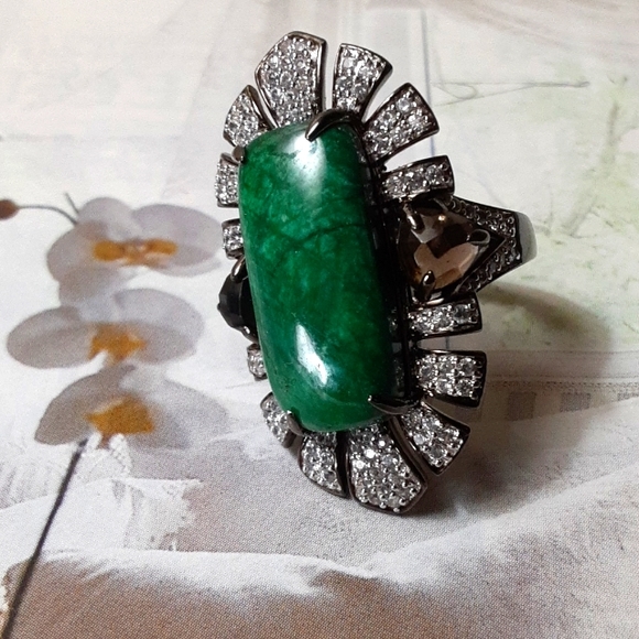 Jewelry - 925 Green Corundum (Sapphire), White Zircons & Smoky Quartz.